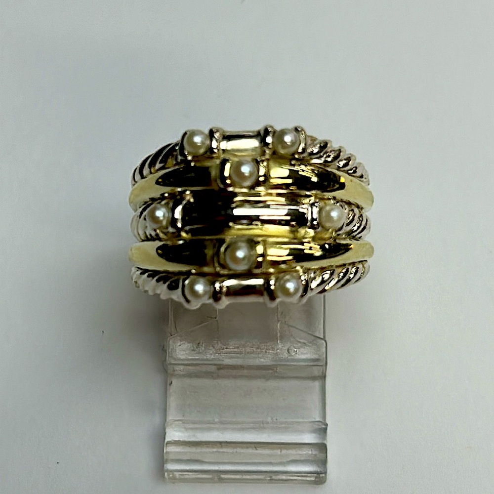 David Yurman Cable 14 kt , Sterling Silver and Pearl Ring